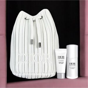 Dior Capture Skincare Mini travel Set with drawstring bag White Silver Accents
